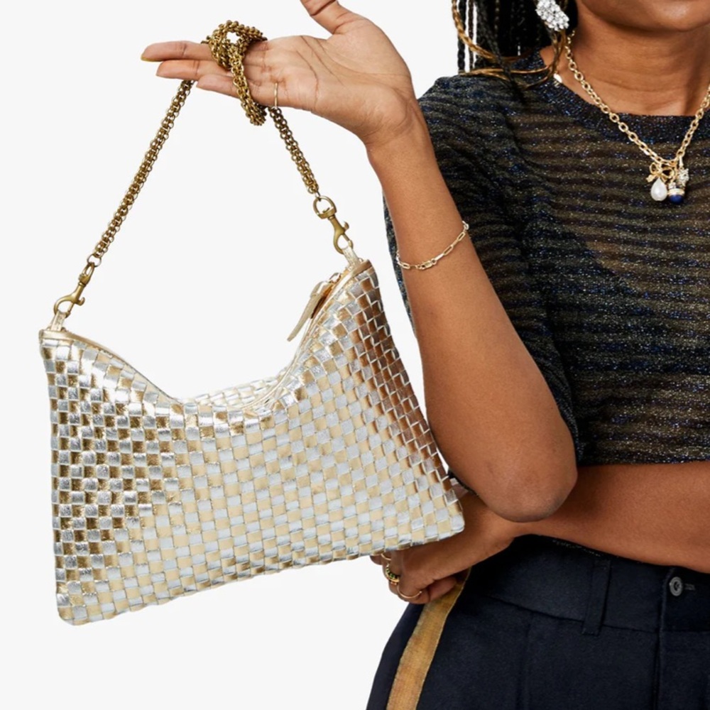Clare V Gold and Silver Woven Clutch Bag